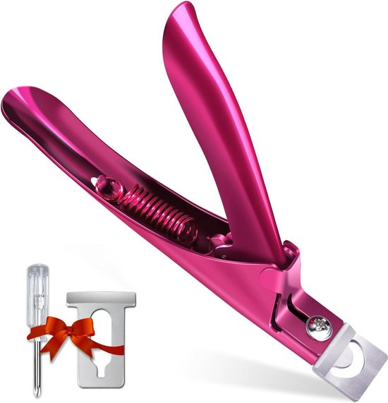 Foto: Premium verstelbare rvs kunstmatige nep valse nail tip clipper cutter trimmer elegante violet rood manicure pedicure tool met scherpe blade salon thuis nail art schoonheid ontwerp diy