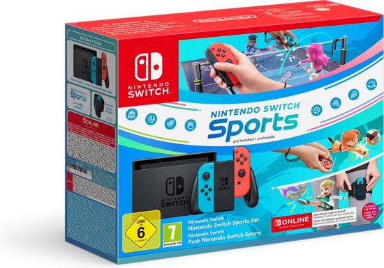 Foto: Nintendo switch console nintendo switch sports voordeelbundel 12 maanden online lidmaatschap blauw rood