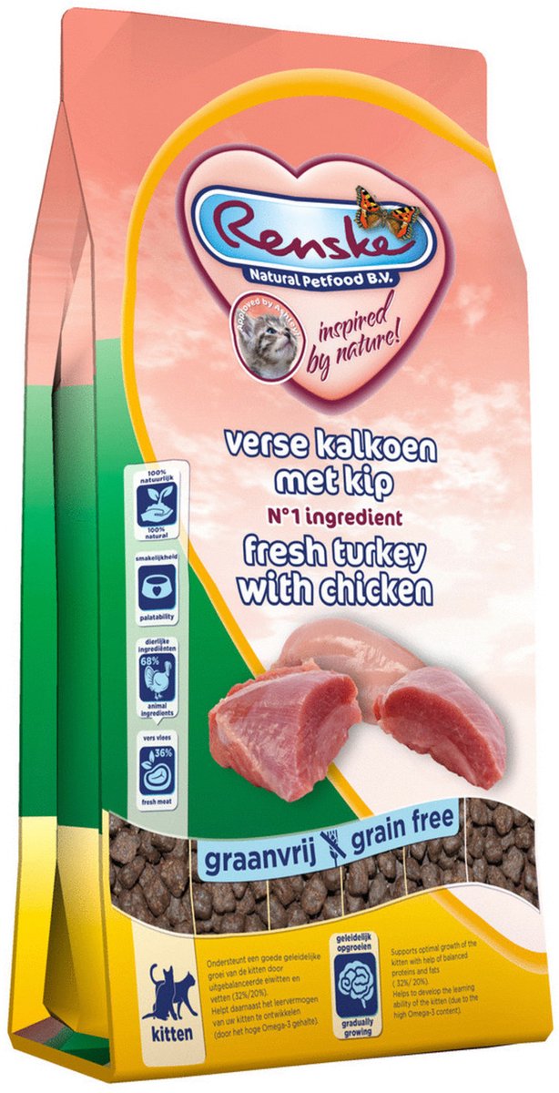 Renske Super Premium Kitten vers bereide kalkoen met kip kattenvoer 2 x 6 kg