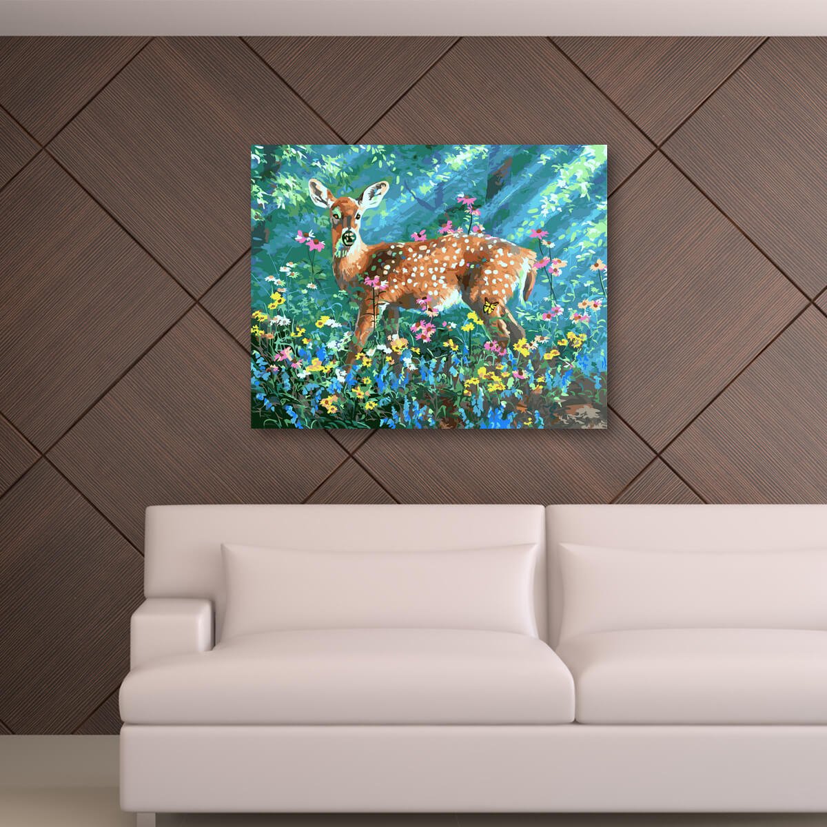 Schilderen Op Nummer Volwassenen DIY Paint By Number Compleet Hobby Pakket op Frame met Vernis - ®Arty Bee - Bambi 50x40cm — afbeelding 3
