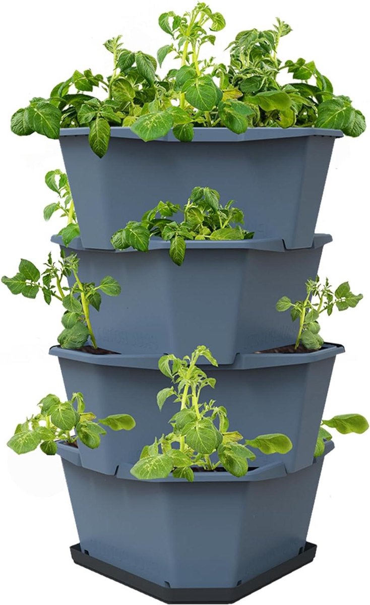 Paul Potato starter stapelbare verhoogde aardappeltoren met 4 verdiepingen - blauw - balkon, tuin, terras - inclusief onderzetter