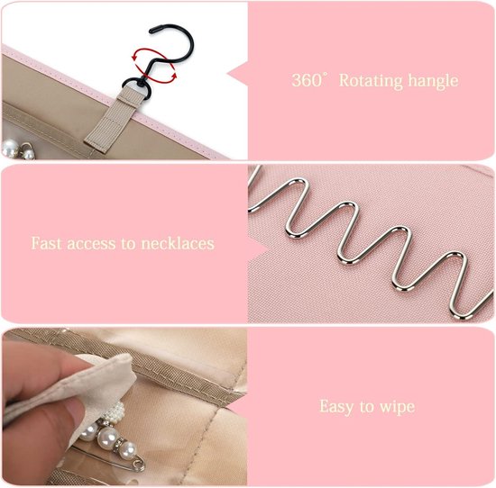 Flexzion Hangende sieradenorganizer met zakken met ritssluiting - (1 pak) Zwarte kast sieraden organizer opslag met hanger, 56 zakken dubbelzijdige oorbel organizer opknoping voor armbanden, horloges