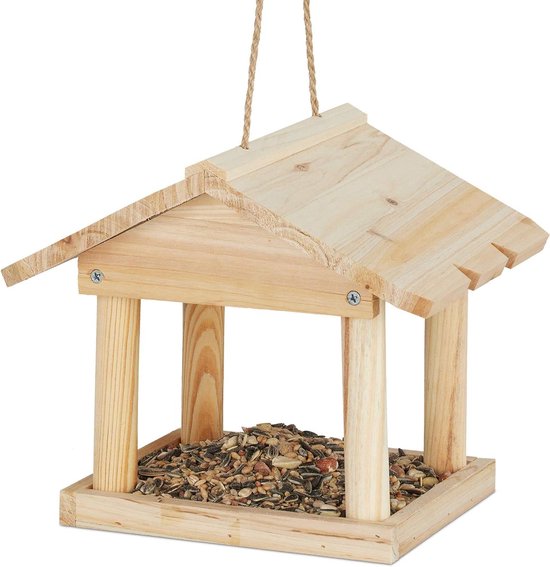 Vogelvoederhuis, zeshoekige houten vogelhuisje, vogelvoederhuis om neer