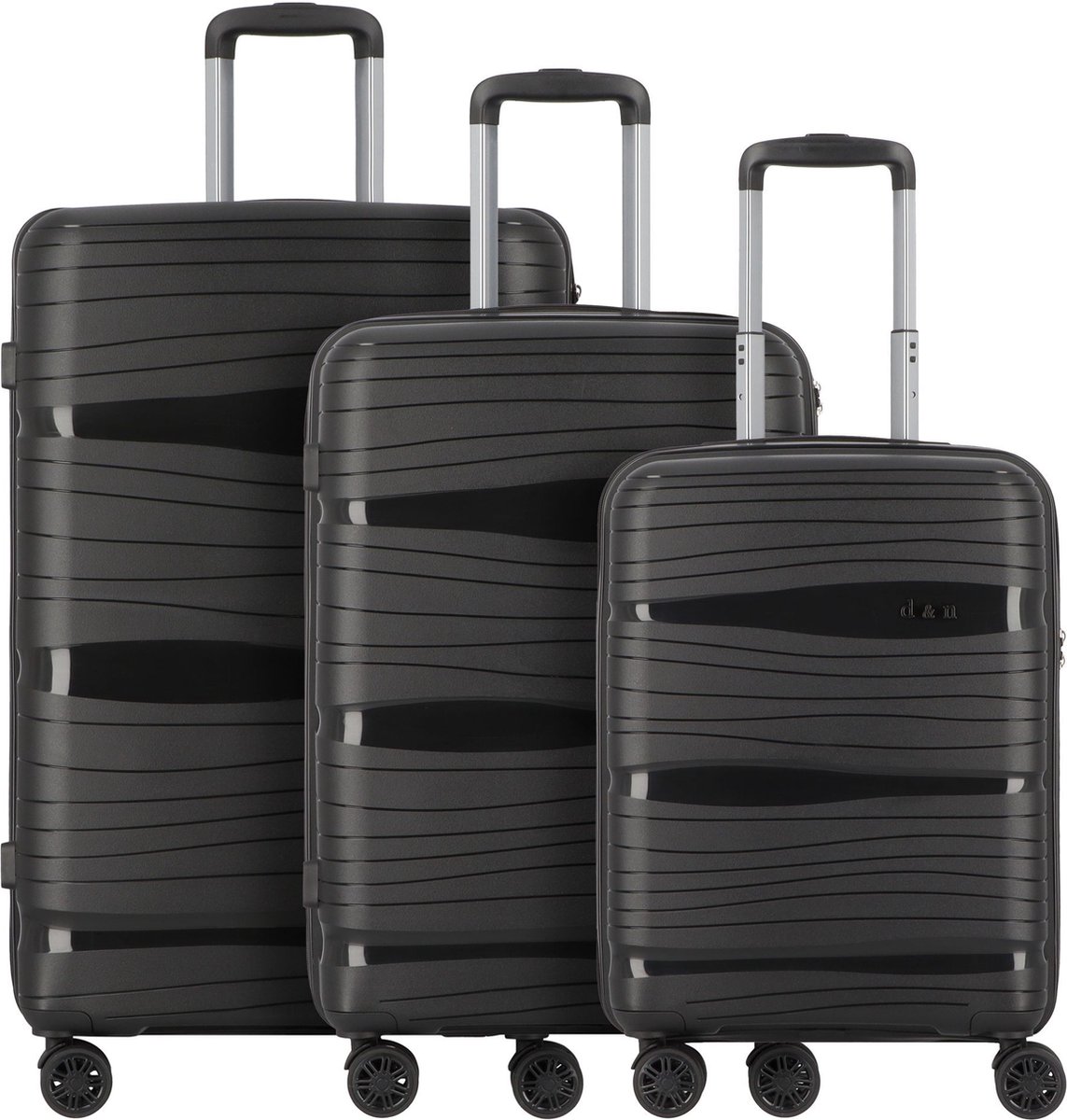 d & n Travel Line 4300 4 wielen Kofferset 3-delig - Harde bagage - TSA slot - schwarz