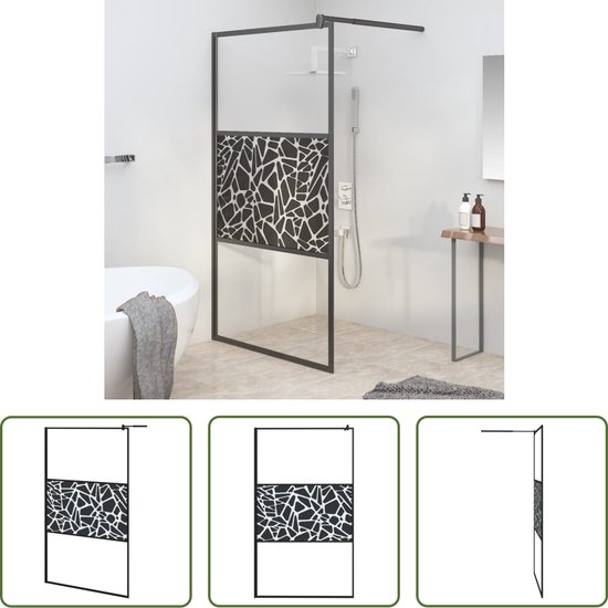 Paroi De Douche Noir 115x195 Cm - Verre ESG Trempé Transparent - Aluminium - NEUF