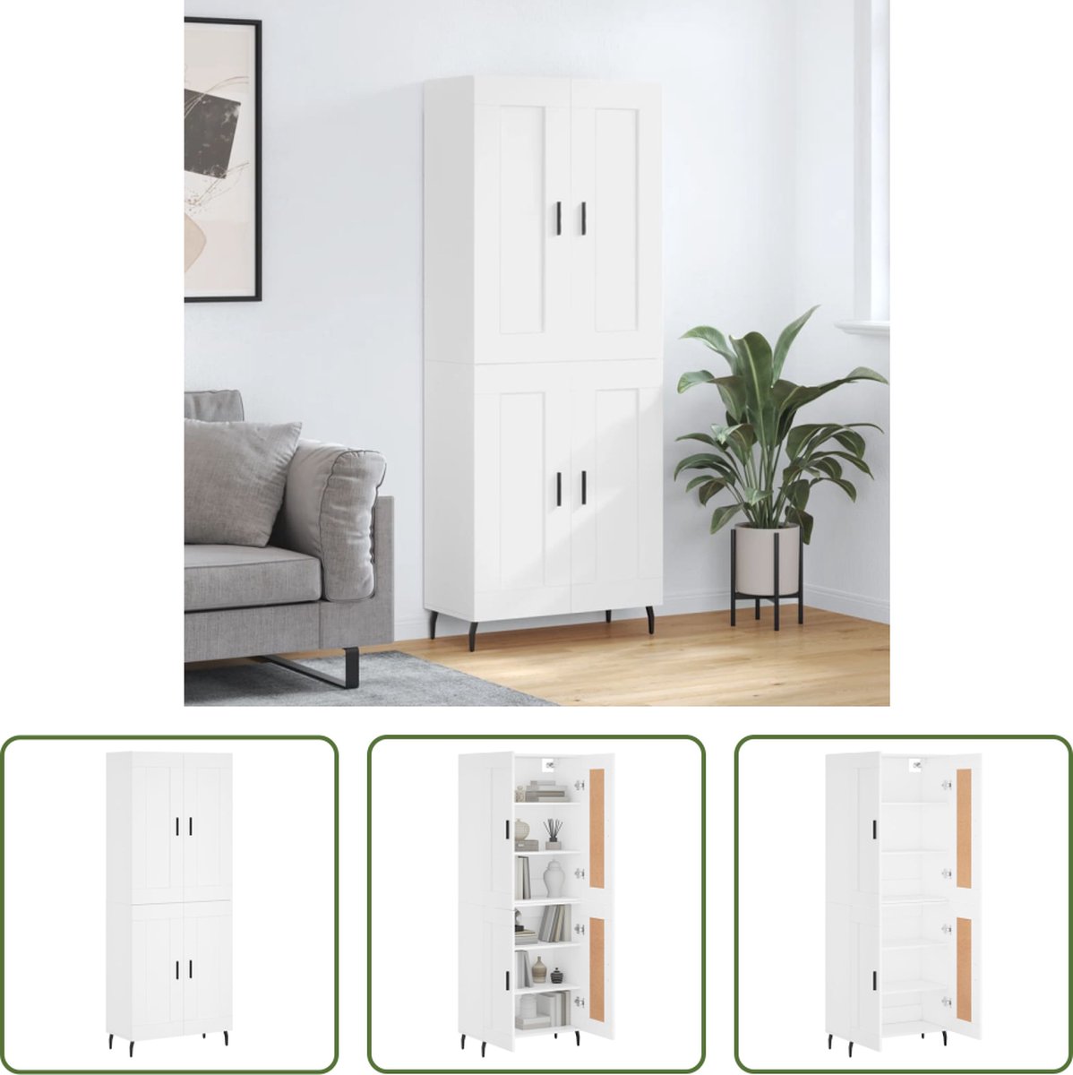The Living Store Hoge kast - dressoir en opzetkast - 69.5 x 34 x 180 cm - wit hout en ijzer