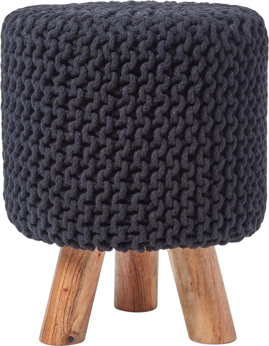Homescapes gebreide poef, 42 cm hoog, zwart