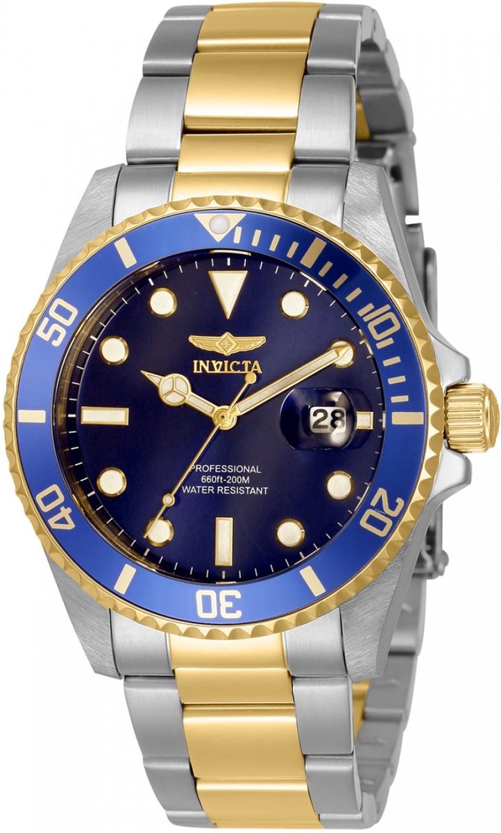 Invicta Pro Diver 33274 Horloge - Waterdicht - Analoog - Quartz Uurwerk - Roestvrij Staal met blauwe Wijzerplaat - 38mm
