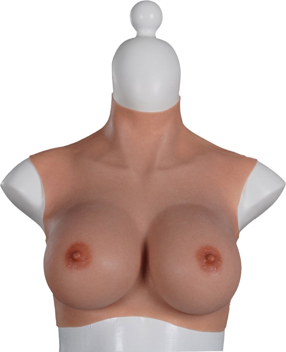 Korte Borstprothesen - C Cup - Real skin type - + kanten choker - 100% Hypoallergene Medische Silicone - Wearable Borst - Nep Borst - Valse Borsten Borst - Siliconen Huid Bodysuit - Voor Crossdresser - Transgender - Mastectomie - Body4Everybody