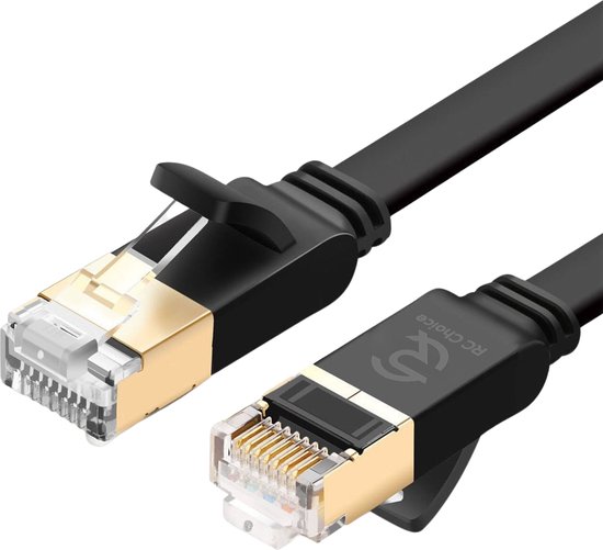 Câble Internet - Câble Réseau Ethernet CAT7 jusqu'à 10 Gbit/s - Câble UTP plat RJ45 - Zwart - 1 mètre