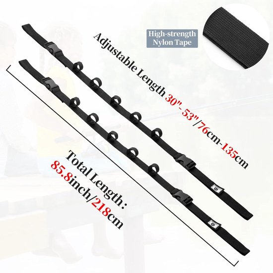 2 Pack Adjustable Vehicle Fishing Rod Holder - Easy Install Fishing Rod Rack - Fishing Car Rod Carrier Belt Strap for Long Travel and Fishing - SUV Wagons Van - Black — afbeelding 3
