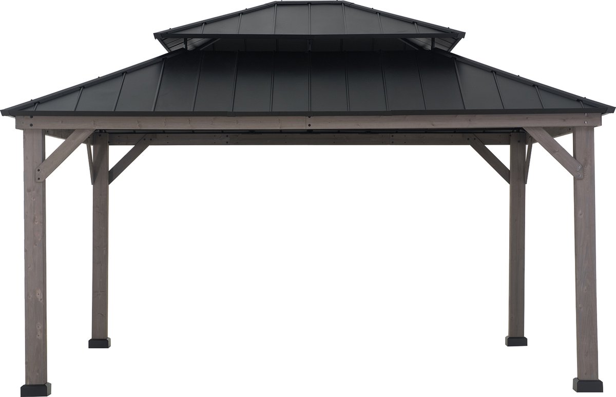 Gazebo luxe tuinpaviljoen in cedarwood met hip-roof hard-top dak 430 x 372cm