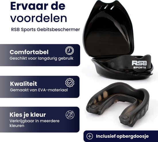Gebitsbeschermer Vechtsport – Bitje Kickboksen Volwassenen – Boksen – MMA – Hockey – Rugby - Incl Opbergdoosje - Zwart