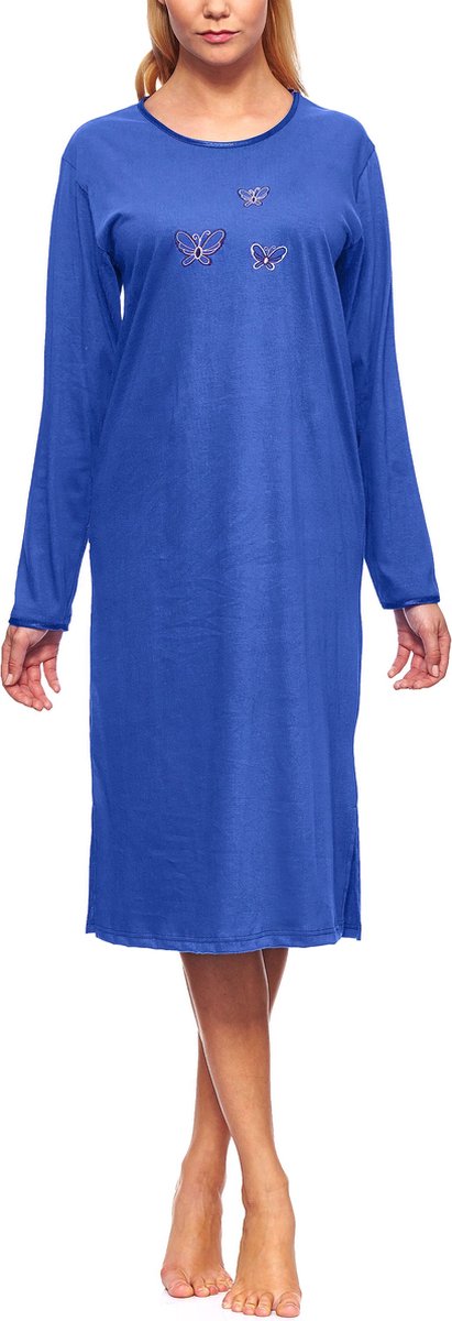 Merry Style Dames Nachtemd - Nachtjapon – Korte mouwen - Katoen – MS-DR-Malwa-ND - Korenbloem (Lange mouw) - XXL