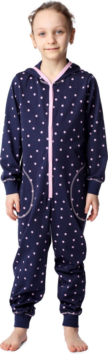 Merry Style Kinder Pyjama - ronde hals - lange mouwen - lange broek met zakken - Katoen - MS-MS10-223-PJ - Marineblau Rosa Punkte - 134-140