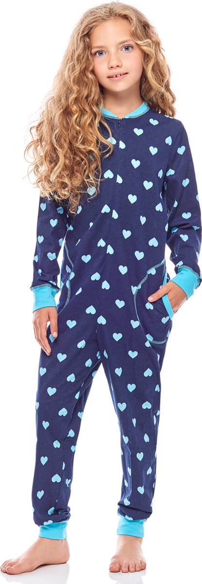 Merry Style Kinder Pyjama - ronde hals - lange mouwen - lange broek met zakken - Katoen - MS-MS10-186-PJ - Marine Herzen Türkis - 122-128
