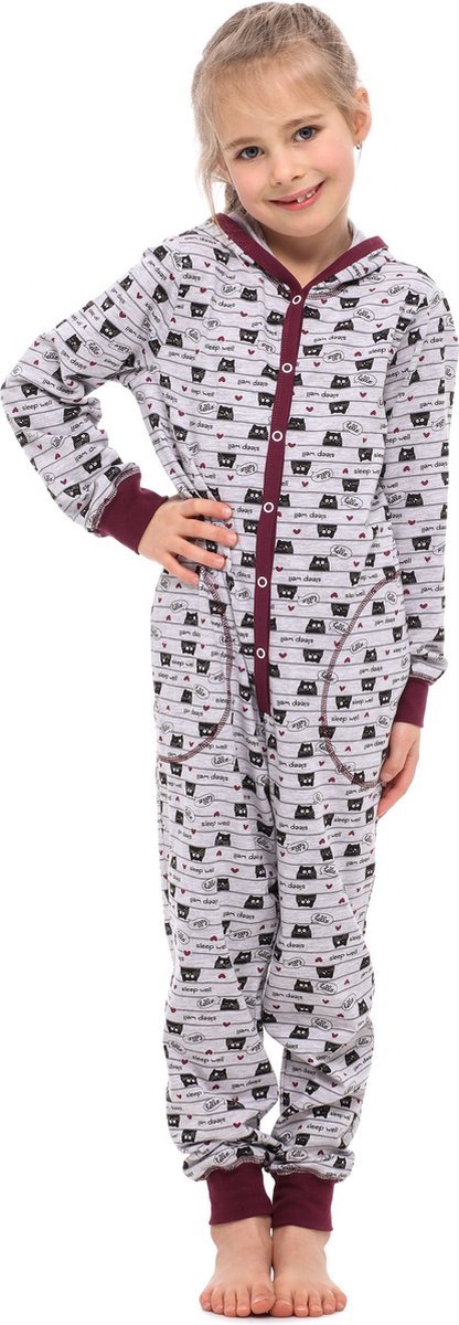 Merry Style Kinder Pyjama - ronde hals - lange mouwen - lange broek met zakken - Katoen - MS-MS10-223-PJ - Melange Katzen Wein - 134-140