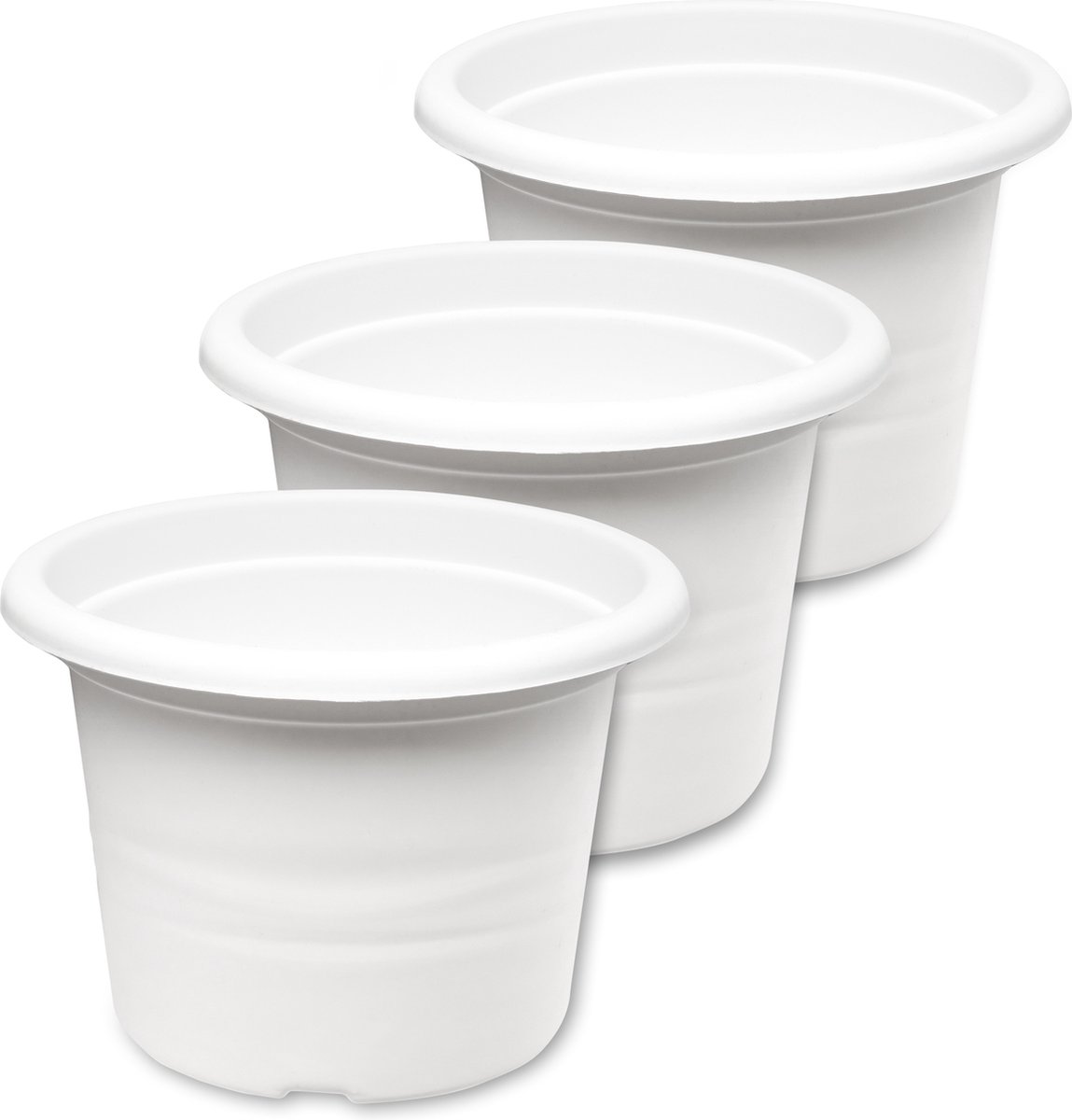 3x Garronda Plantenpot Bloempot - Kunststof - Rond - Plantenbak - Wit - ⌀15cm H=10,5cm - GD-NIC-Barcelona95