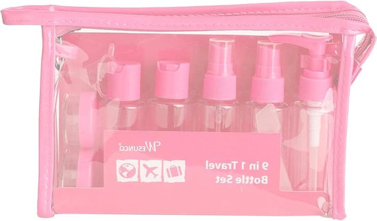 Reisflessenset met make-uptas - 9 lege flessen - vloeistofcontainer