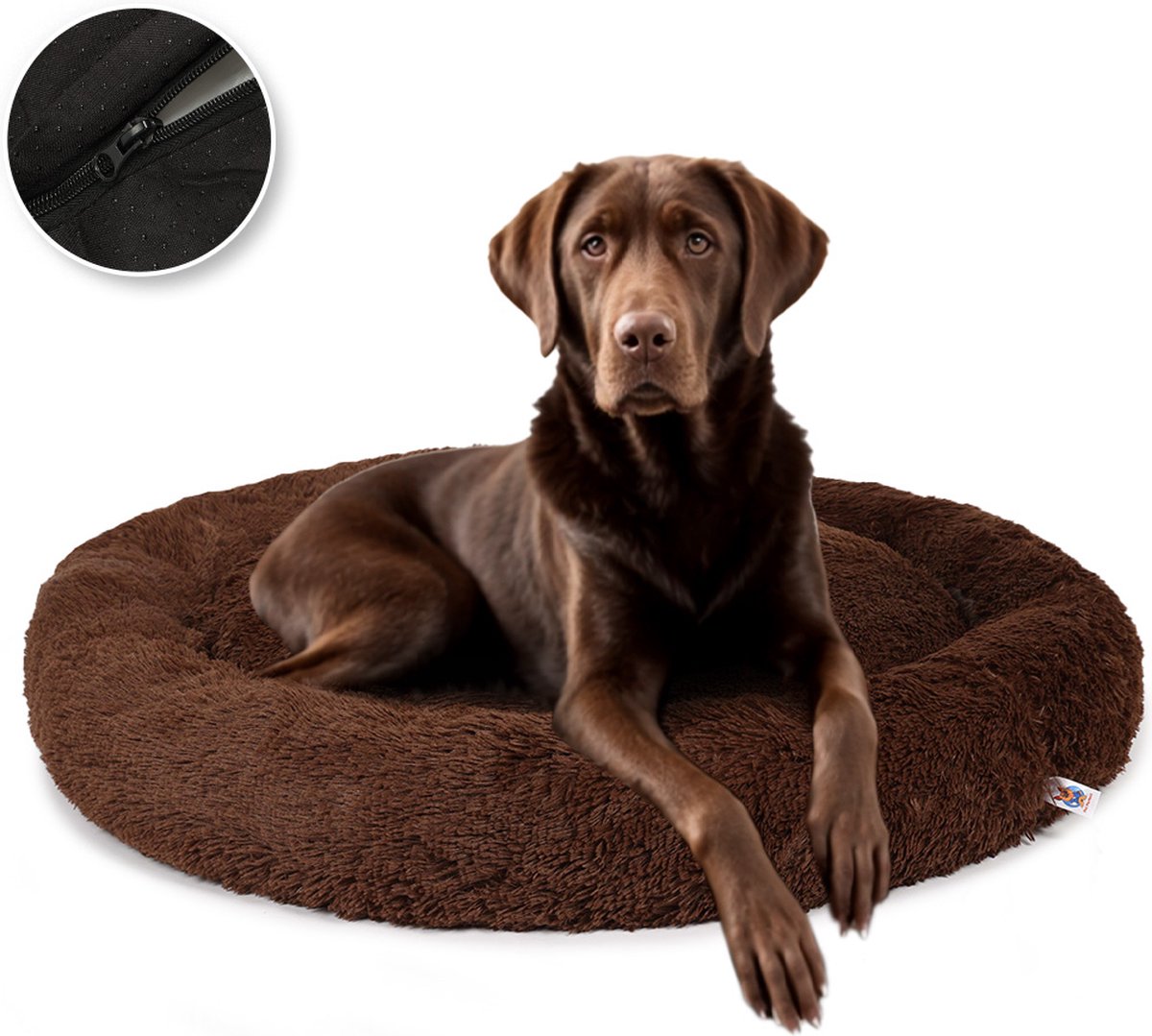 Pet Perfect Premium Donut Hondenmand 100 cm - Fluffy Hondenkussen - Hondenbed - Bruin - Met Rits - Wasbaar - Extra Gevuld