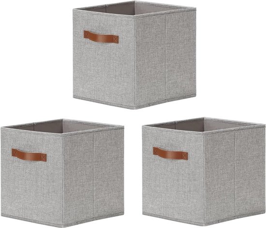 Stoffen Opbergboxen Mangata Opbergboxen - 3 Stuks, 33 X 38 X 33 Cm, Stoffen Kubus Voor Kallax, Speelgoedopslag, Grijs/Crèmewit Opbergkubussen Stof 33x38x33