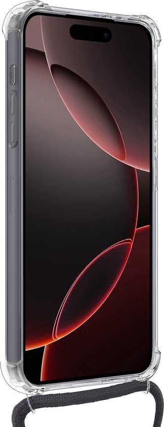 Coque adaptée pour iPhone 16 Pro Max avec porte-cartes et cordon résistant aux chocs, étui en Siliconen avec cordon de téléphone et porte-cartes - Transparent