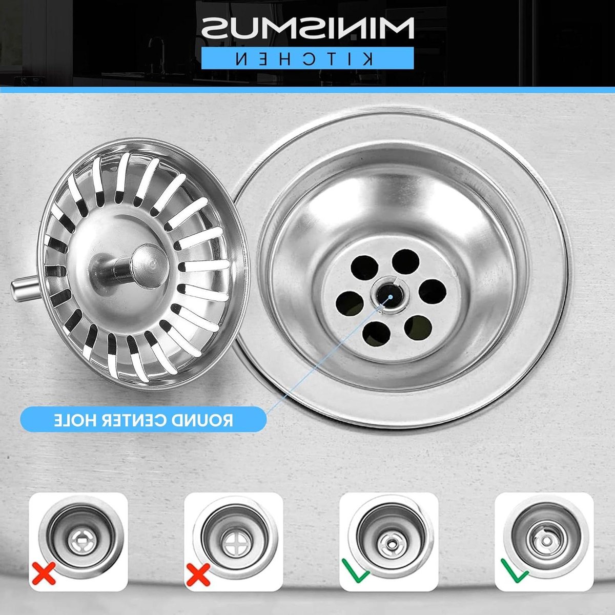 Goedkoopste Afvoerstop Keuken RVS 82mm - Universele Afvoerplug Korfplug Ontstopper Gootsteen zeef