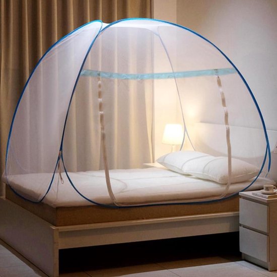 Moustiquaire Ciel de lit Automatique Pliable Double Porte Facile à Installer avec Fond Anti