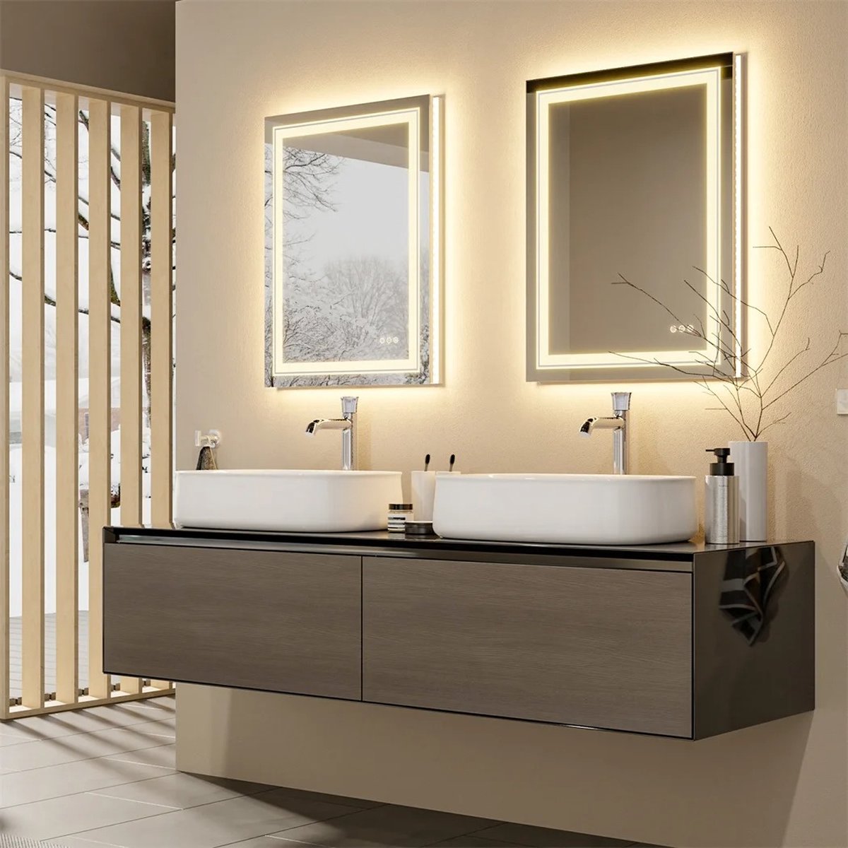 LUVODI - Dual lights - badkamerspiegel met verlichting - LED verlichting - toiletspiegel - 50 x 70 cm - staand en liggend te plaatsen - spiegel randloos