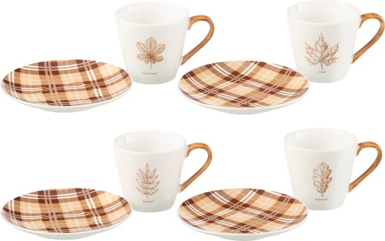 J-Line boite à thé + sous-tasse Feuille - céramique - marron - large - boîte de 4