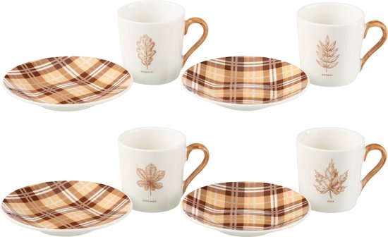 J-Line tasse à café + sous-tasse Feuille - céramique - marron - small - boîte de 4