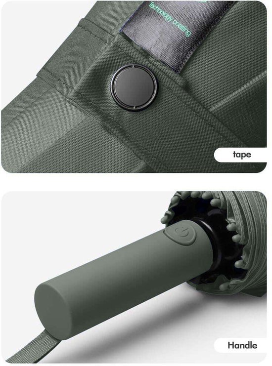 Parablu Parapluie Pliant Coupe-Vent à 16 baleines, Grand Parapluie Pliant à Ouverture Automatique, Coupe-Vent, Parasol UV, Vert foncé