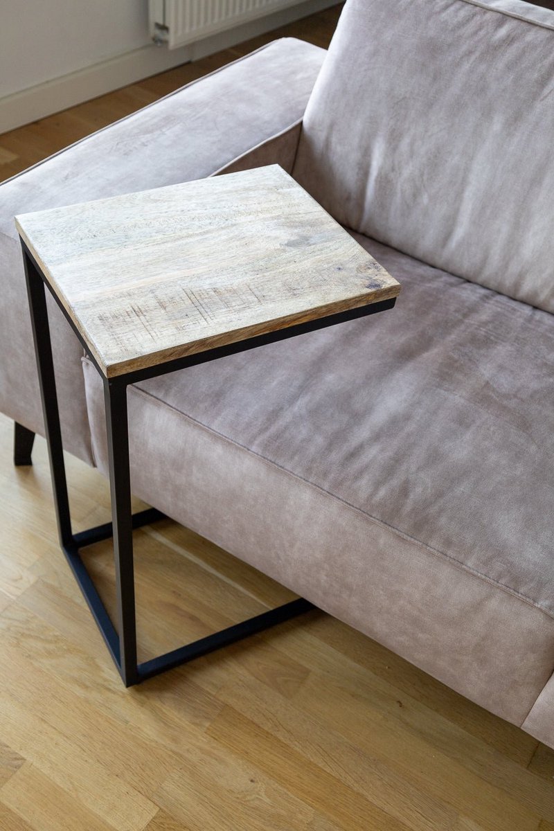 Bijzettafel bank | Mangohout en Staal | 38x31x68cm