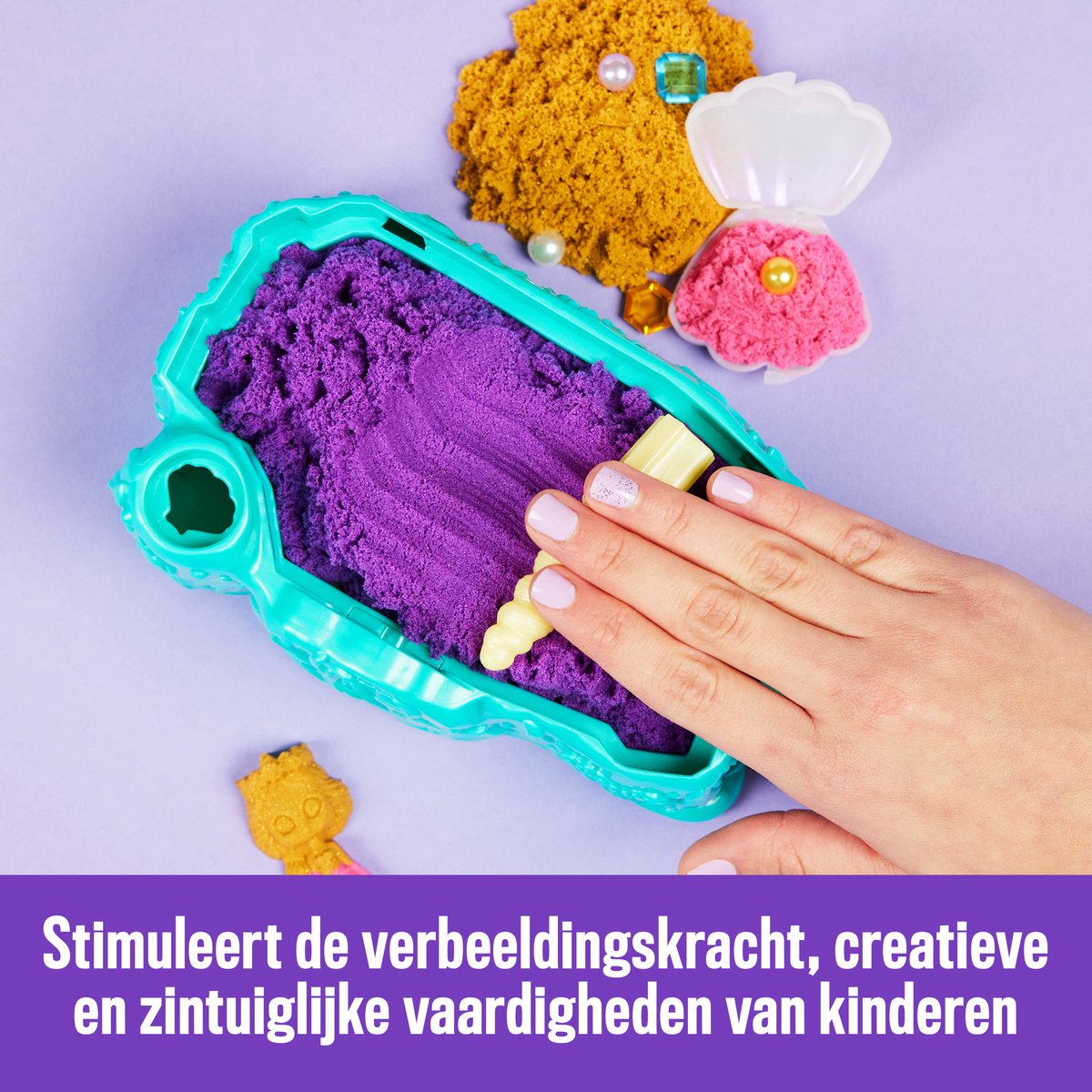 Kinetic Sand - Kristal Zeemeermin-speelset met 481 g goudkleurig glinsterend orig ineel kinetisch zandmet opbergbak en gereedschap - Sensoriche speelgoed — afbeelding 17