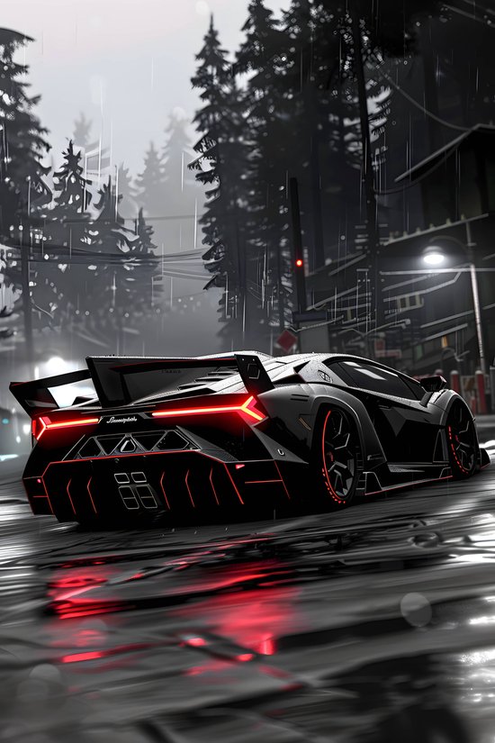 Sportauto Poster - Auto - Zwarte - Voertuigen - Stijlvolle - Moderne - Snelheid - posters - formaat 60x90cm - Wanddecoratie - 3632MT