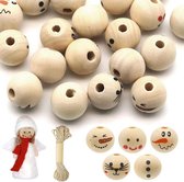 30 Stuks Houten Kralen Met Gezicht – Clown Smiley, 20 Mm, Met 4 Mm Gat, 10 M Koord, Ideaal Voor Sieraden Maken En Kinderknutsels