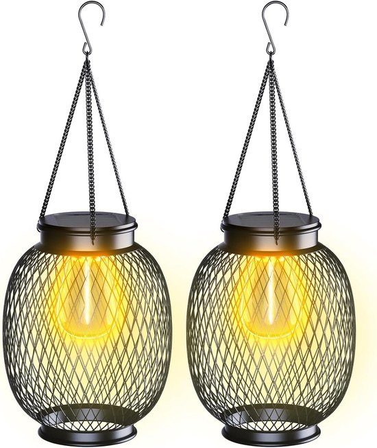 Lot De 2 Lanternes Solaires D'extérieur à Suspendre - Motif Pivoine Bronze - Éclairage Automatique Au Crépuscule - Pour Jardin, Terrasse, Balcon - 5