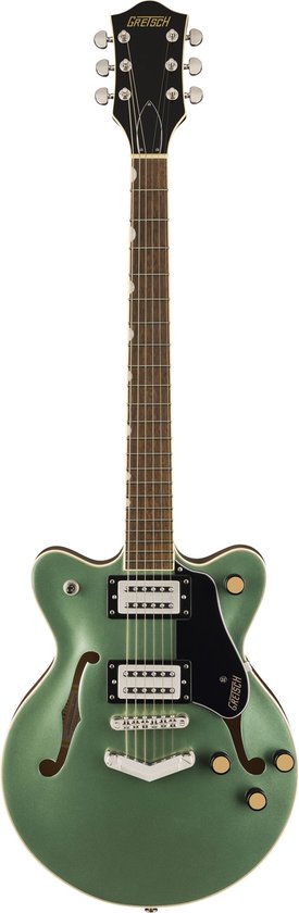 Foto: Gretsch g2655 streamliner center block jr double cut v stoptail steel olive semi akoestische gitaar