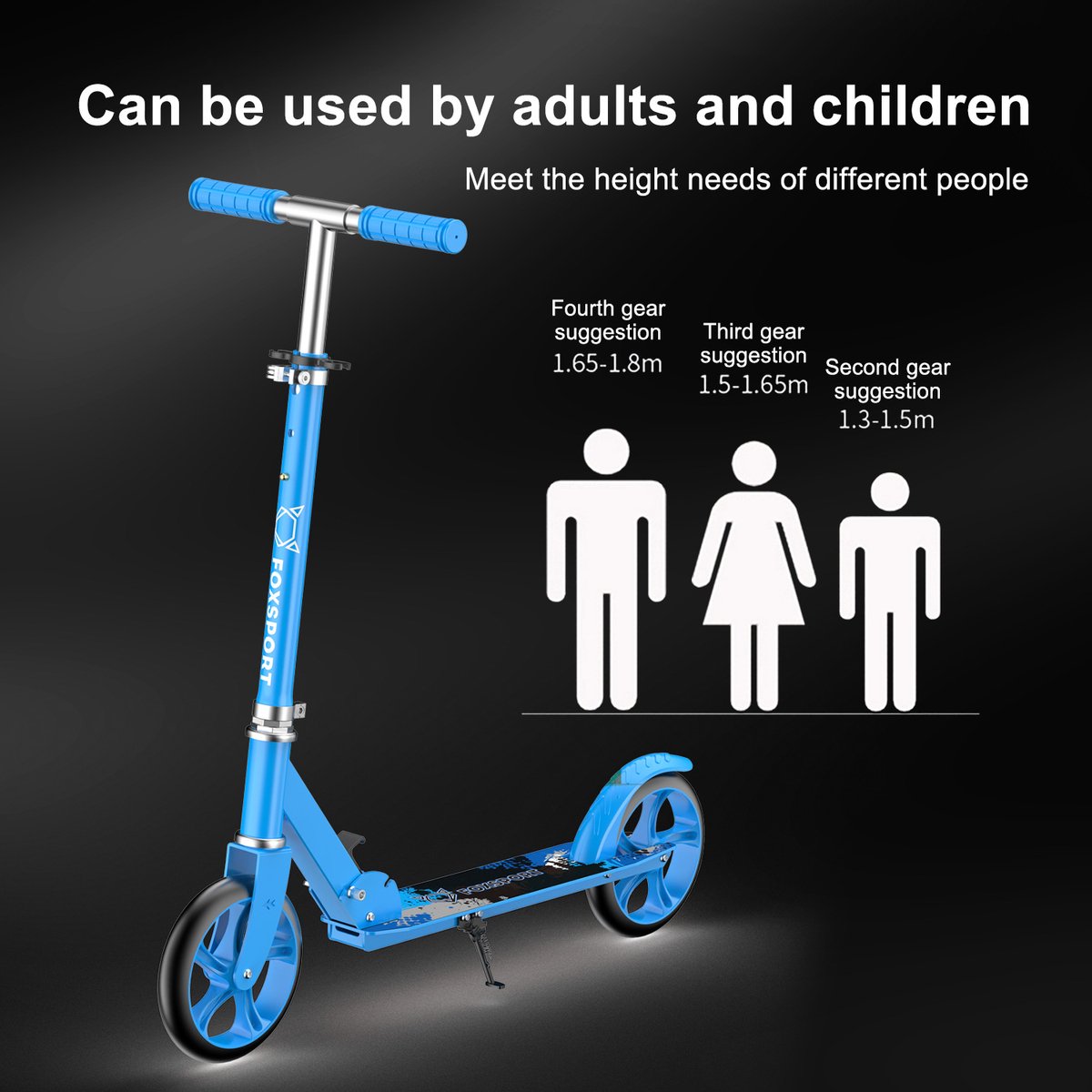 FOXSPORT Step - Draagkracht tot 100 kg - Opvouwbaar Step voor Kinderen/Volwassenen - voor Jongens en Meisjes - Drie instelbare hoogte-opties - PU-wielen van 20 cm - Step volwassenen met schokabsorptie - Blauw — afbeelding 4