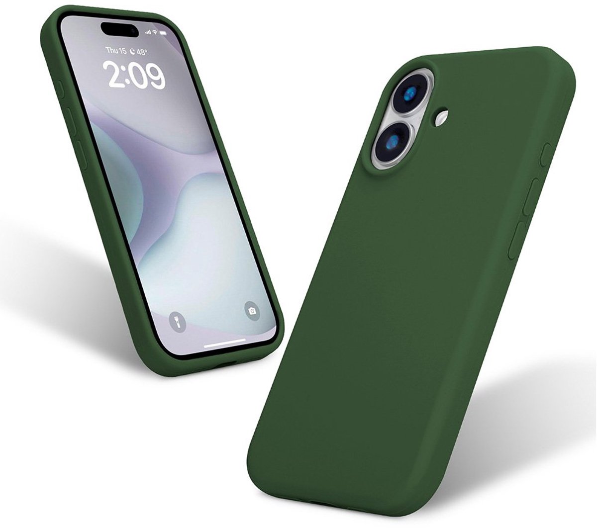 Liquid Silicone Hoesje geschikt voor iPhone 16 - donkergroen- Dagelijks gebruik - Duurzaam - Flexibel - Stijlvol en Comfortabel - Schokbestendig - Soft Touch Siliconen