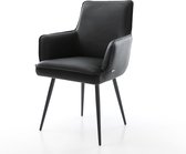 Chaise rembourrée Heira- Flex avec accoudoirs 4 pieds coniques en cuir véritable noir noyau à ressorts ensachés noirs