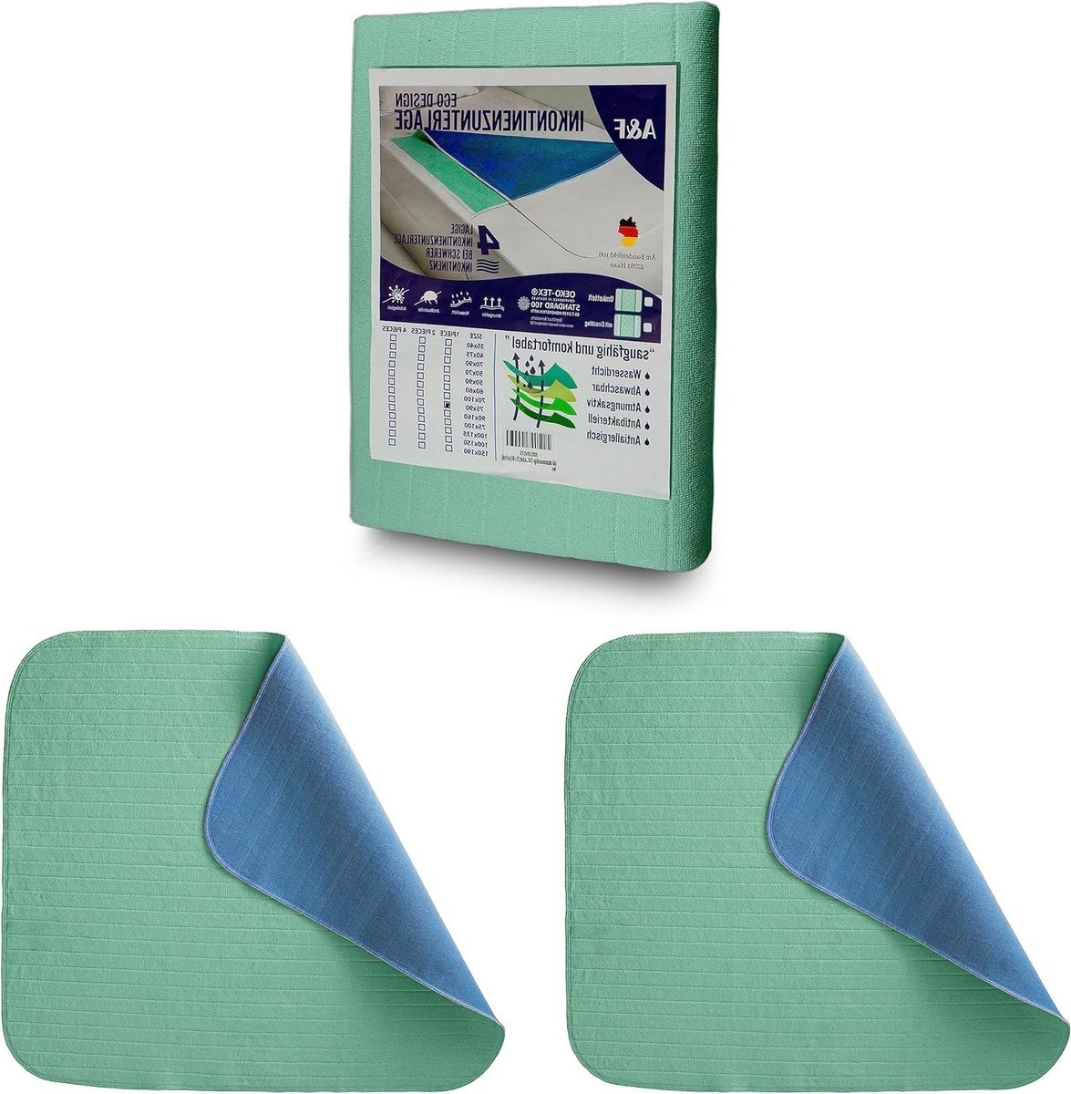 Wasbare incontinentie-oplegger 50 x 70 cm set van 2 - 4 lagen - tot 26280 ml/m² zuigkracht - wasbare incontinentie-onderlegger - wasbare matrasbeschermer voor babybed en kinderbed incontinentie onderlegger
