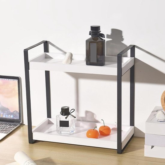 OCPO HOME 2 Stuks Make-Uporganizer, Staand Rek, Badkamerorganizer, Vochtbestendig, Cosmetica-Organizer, Hout, Multifunctioneel Kruidenrek, Bureau-Organizer Voor Keuken, Make-Uptafel (Bruin