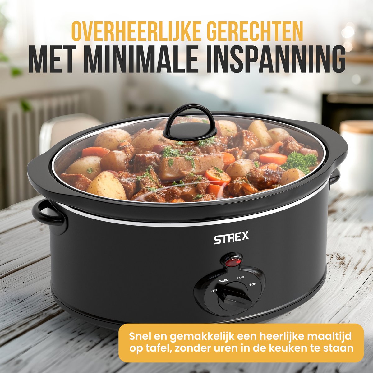 Strex Slowcooker 3.5L - 3 Standen - Met Uitneembare Keramische Binnenpan & Warmhoudfunctie - Zwart – foto 5