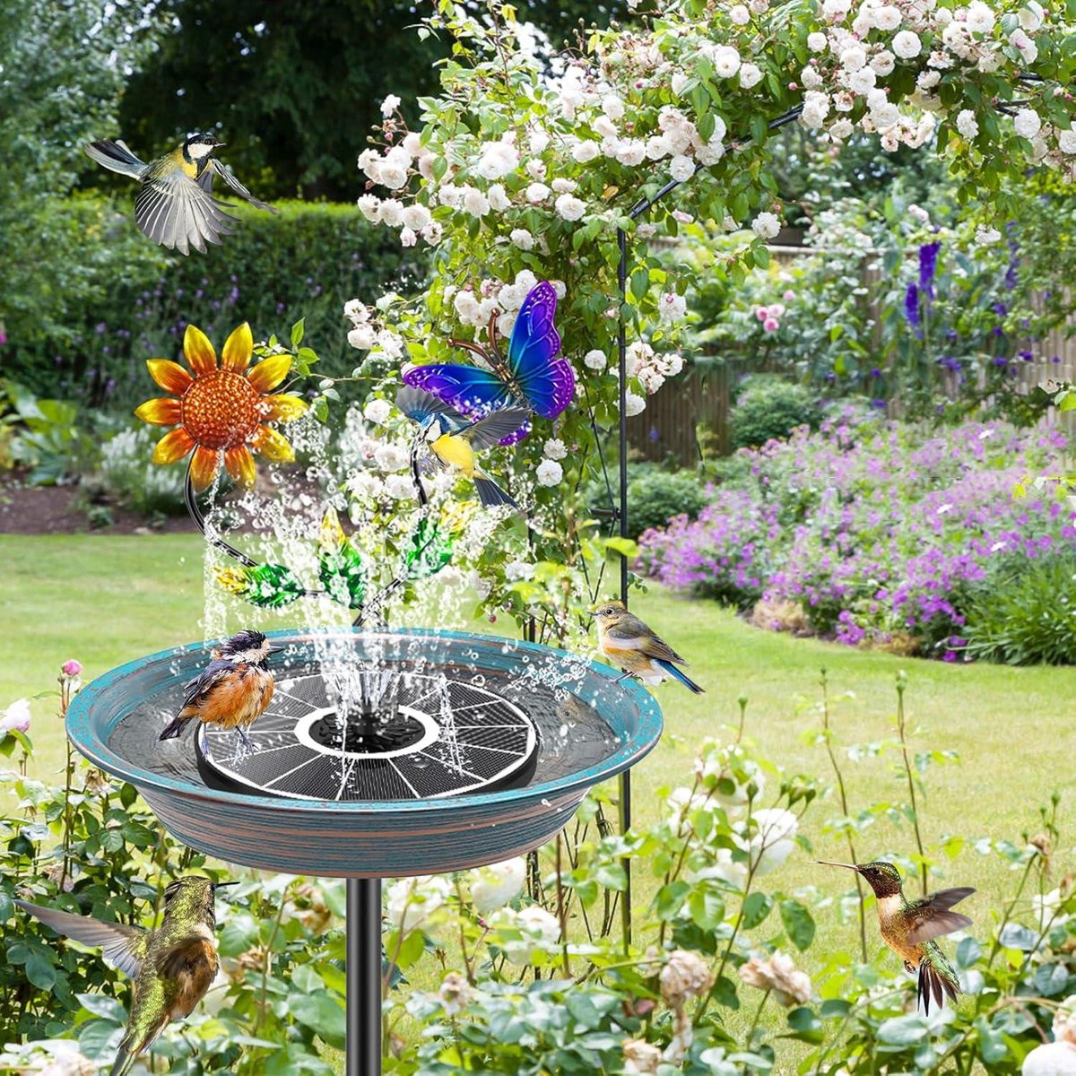 Robuust Metalen Vogelbad Staand - Vintage Vogelbad Met Vogels En Bladdecoratie Voor Tuin, Terras En Balkon - Stabiele Standaard & Eenvoudige Montage