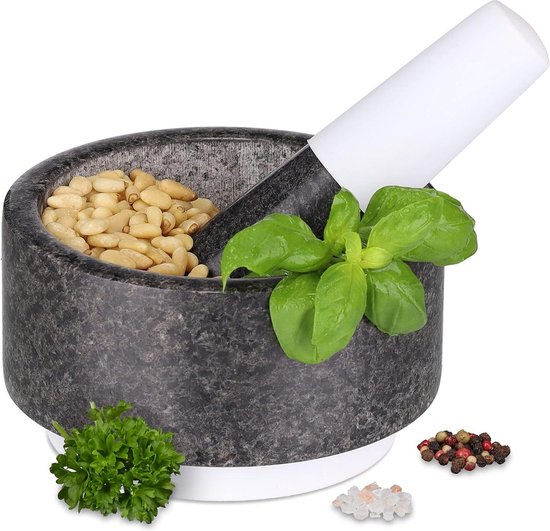 Witte vijzel en stamper van steengoed biologische korianderzaadjes - 35 g Witte vijzel en stamper van steengoed biologische korianderzaadjes - 35 g