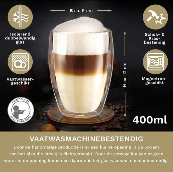 Creano Dubbelwandige Thee- en Koffieglazen 6x400ml - Nu 15