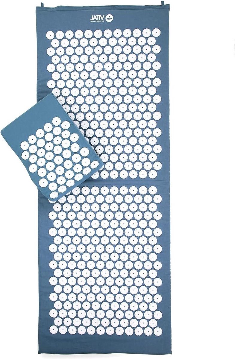 Goedkoopste XL acupressuurmatset voor zelfmassage | massagemat en kussen met tas | ontspanningsmat tegen nek en rugpijn | blauw