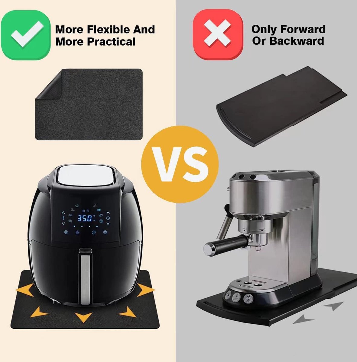 Hittebestendige matten Geschikt voor Airfryer Koffiezetapparaat Keukenblad - 4 stuks 16 x 12 inch Antislip siliconen apparaatglijder Geschikt voor COSORI, Ninja, Foodi Airfryer, Broodrooster, Oven, Blender – foto 3