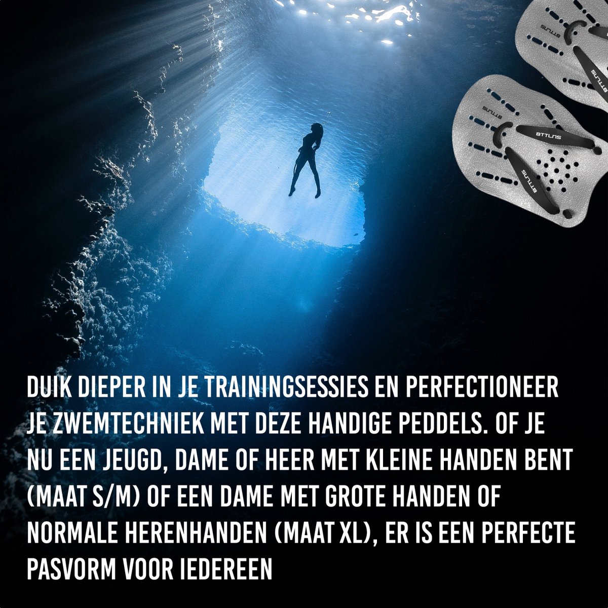 BTTLNS Handpeddels - Perfecte pasvorm - Perfectioneer je zwemtechniek - Zwempaddles - Alle niveau's - Meer zwemkracht - Trireme 1.0 - Zilver - M — afbeelding 4